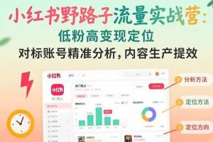 （15423期）小红书野路子流量实战营：低粉高变现定位 对标账号精准分析 内容生产提效