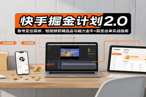 快手掘金计划2.0，账号定位装修、短视频剪辑选品与磁力金牛+裂变出单实战指南