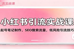 小红书引流实战课：起号笔记制作，SEO搜索流量，低风险引流技巧
