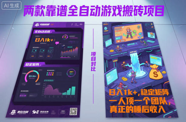 两款靠谱全自动游戏搬砖项目,日入1k+,稳定可矩阵,一人顶一个团队,真正的睡后收入【揭秘】